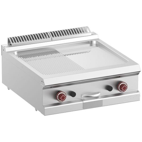G7/PMCD7T-N (25) Gas Grillplatte 1/2 glatt 1/2 gerillt, hartverchromt, Tischgerät, 70x70x25
