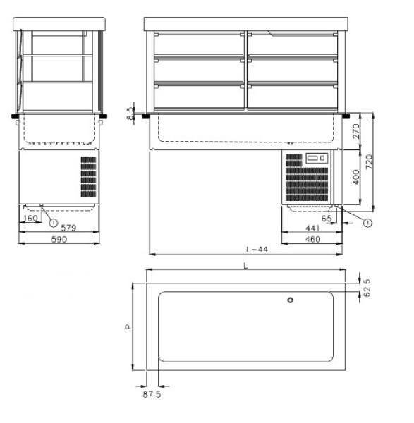 IN/RCTV12-R2 (23) EinbauKühlvitrine auf Kühlwanne mit Kältemaschine 3 GN 1/1