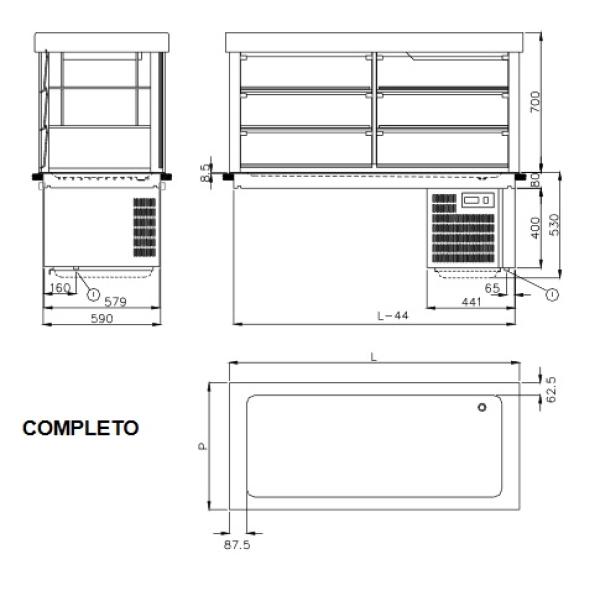 IN/RPTV12-R2 (25) EinbauKühlvitrine auf Kühlplatte mit Kältemaschine 3 GN 1/1