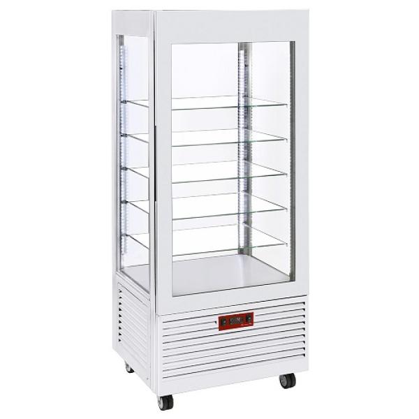 INN/VB-W5-R2 (25) Panorama Vitrine 4 Seiten T° negativ, 5 Regale aus Glas, belüftet, 480 Lit., Weiß