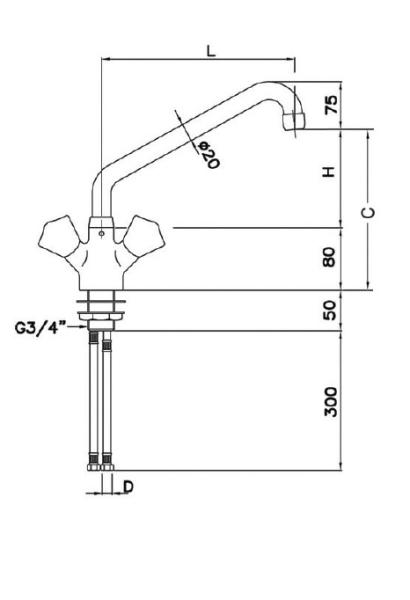 EASY 20911017 1C.2455.58.S3 (23) Knebel-Mischbatterie mit Schwenkhahn 3/8 Zoll Wasseranschluß