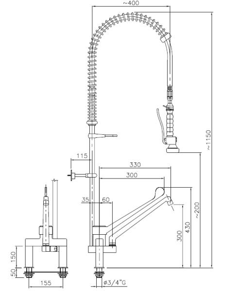 STYL 20922019 2S.3024.P020.76/C48 (23) Geschirrwaschbrause mit Einhebelmischer für Zweiloch-Montage mit Schwenkhahn