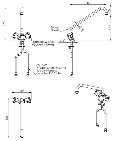 EASY 20911017 1C.2455.58.S3 (23) Knebel-Mischbatterie mit Schwenkhahn 3/8 Zoll Wasseranschluß