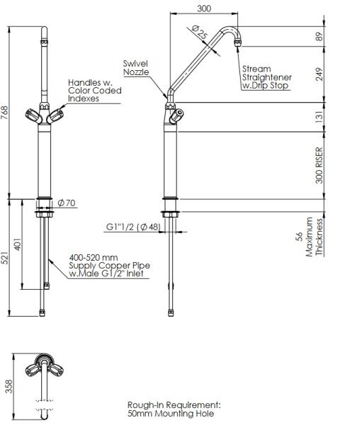 PREMIUM 20911019 1E.2203.92V.11 CW7004-HD (25) Standsäule Mischbatterie mit Schwenkhahn
