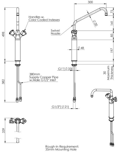 STYL 20911009 1S.2420.07.S3 (22) Knebel-Mischbatterie mit Schwenkhahn, 200mm Standsäule, 3/8 Zoll Wasseranschluß