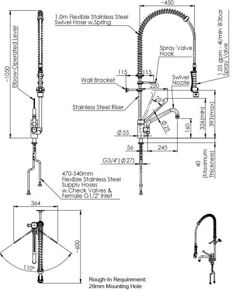 PREMIUM 20921019 2E.2912.4L.72/C82 780981 (25) Geschirrwaschbrause mit Low-Flow Brausekopf Wasser- u. Energiesparbrause