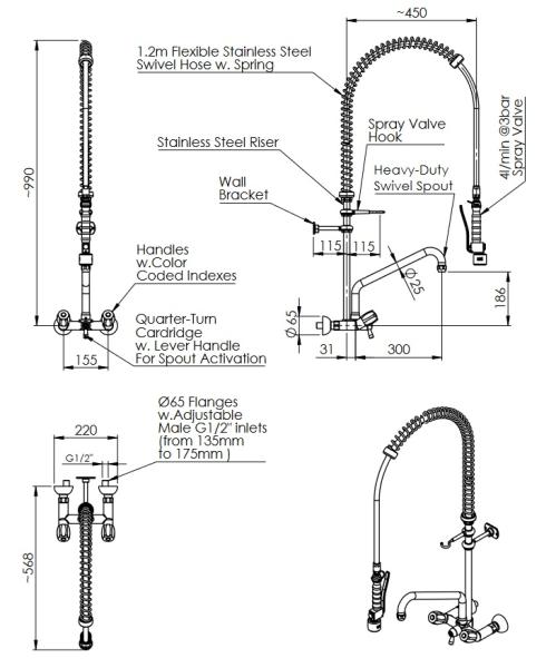 PREMIUM 20922014 2E.4015.4L.11/C19 781030 (25) Geschirrwaschbrause mit Low-Flow Brausekopf Wasser- u. Energiesparbrause