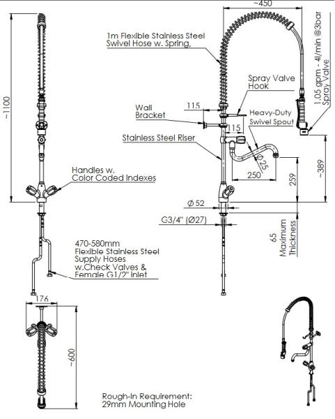 PREMIUM 20921013 3E.2103.4L.11 781187 (25) Geschirrwaschbrause mit Low-Flow Brausekopf Wasser- u. Energiesparbrause