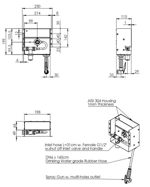 MINIReeL 5R.MIN.KI/E492 20930016 20930007 DO-R/R2 (24) Handwasch Brause mit Schlauchaufroller, 1,5 m Schlauch