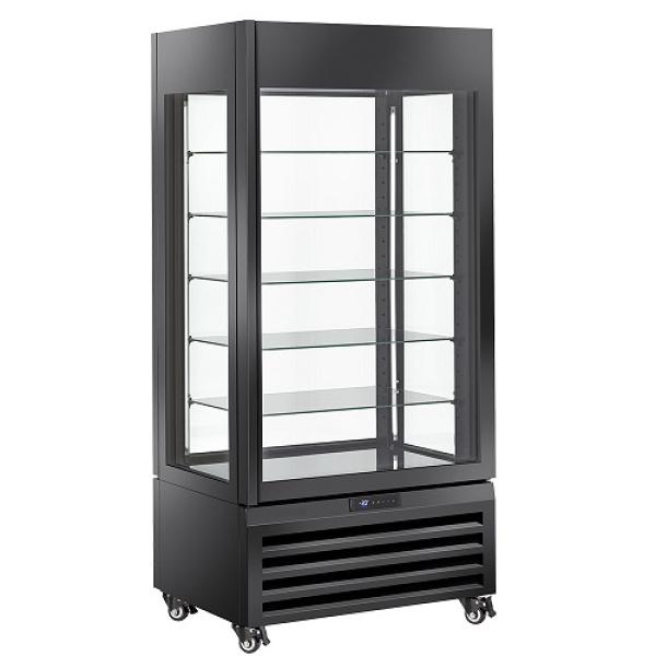 MAX/609-PB (25) Exalta Panorama Vitrine für Gebäck 600 l, 5 Glasstufen, Umluft - SCHWARZ