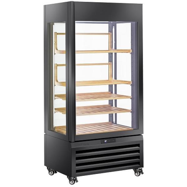 MAX/609-VB2 (25) Exalta Panorama Vitrine für Wein 600 l, 1 Ebene + 4 Regale, Umluft - SCHWARZ