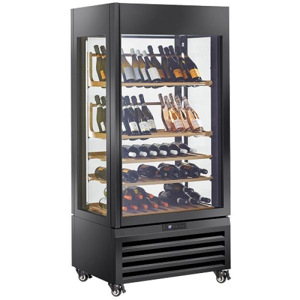 MAX/609-VB2 (25) Exalta Panorama Vitrine für Wein 600 l, 1 Ebene + 4 Regale, Umluft - SCHWARZ