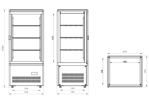 MIC-48G/R6 (25) Tischkühlvitrine Aufsatzvitrine, 4-seitig verglast, 4 Ebenen "silber"