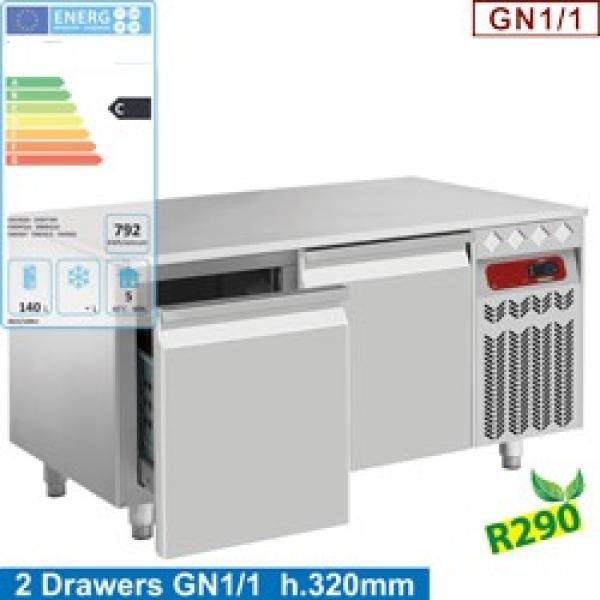 N77/R212G-9A (25) Kühlunterbau, 2 Schubladen GN 1/1-h 200 mm