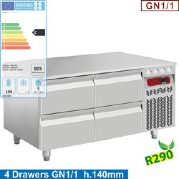N77/R212G-9D (25) Kühlunterbau - 4x 1/2 Schubladen GN 1/1- h 100mm