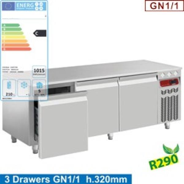 N77/R316G-9B (25) Kühlunterbau, 3 Schubladen GN 1/1-h 200 mm