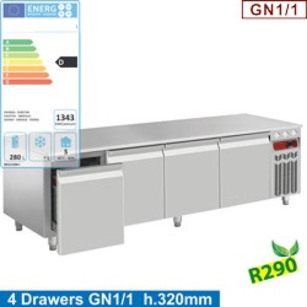 N77/R420G-9C (25) Kühlunterbau, 4 Schubladen GN 1/1-h 200 mm