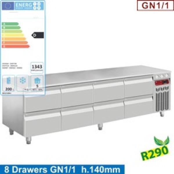 N77/R420G-9F (25) Kühlunterbau, 8x 1/2 Schubladen GN 1/1- h 100 mm