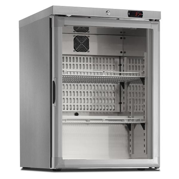 PFV202-R6X/G (25) Jumbo Line Glastür-Kühlschrank mit Umluft, 150 Liter. aus Edelstahl