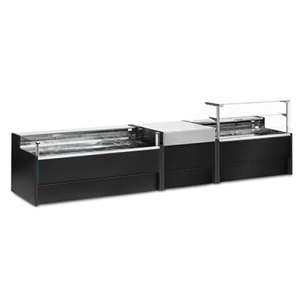 VZ25/B5-VR2 (25) Venice Verkaufstheke Umluft, Glasscheibe 90°, mit Reservefach - SCHWARZ