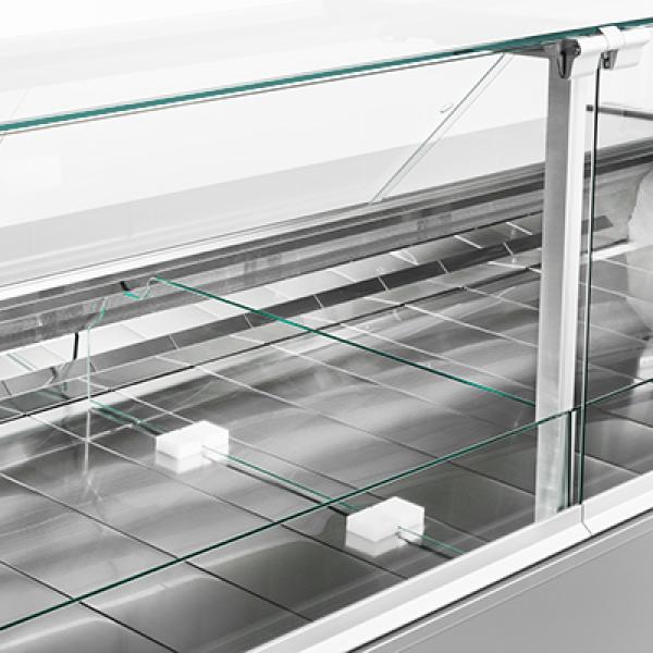 VZ15/B5-VR2 (25) Venice Verkaufstheke Umluft, Glasscheibe 90°, mit Reservefach - SCHWARZ