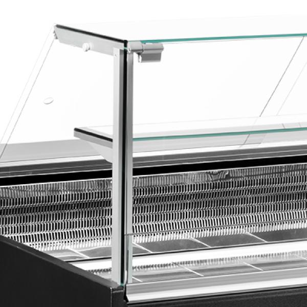 VZ15/B5-VR2 (25) Venice Verkaufstheke Umluft, Glasscheibe 90°, mit Reservefach - SCHWARZ