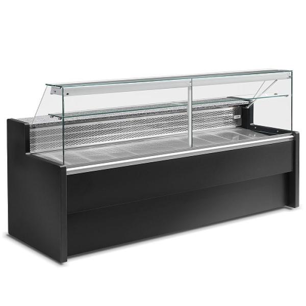RO30/B5-R2 (25) Rome Verkaufstheke mit stiller Kühlung, gerader Scheibe 90°, inkl. Reservefach - SCHWARZ