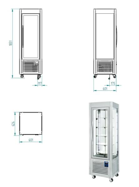 SNE/RN-A5-R2 (25) Panorama Vitrine, 5 rotierende Glasablagen, 360 LT, Edelstahl