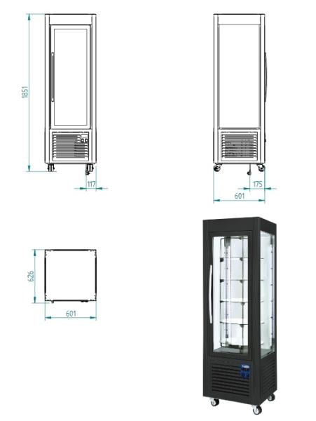 SNE/RN-B7-R2 (25) Panorama Vitrine, 5 rotierende Glasablagen, 360 LT, Edelstahl