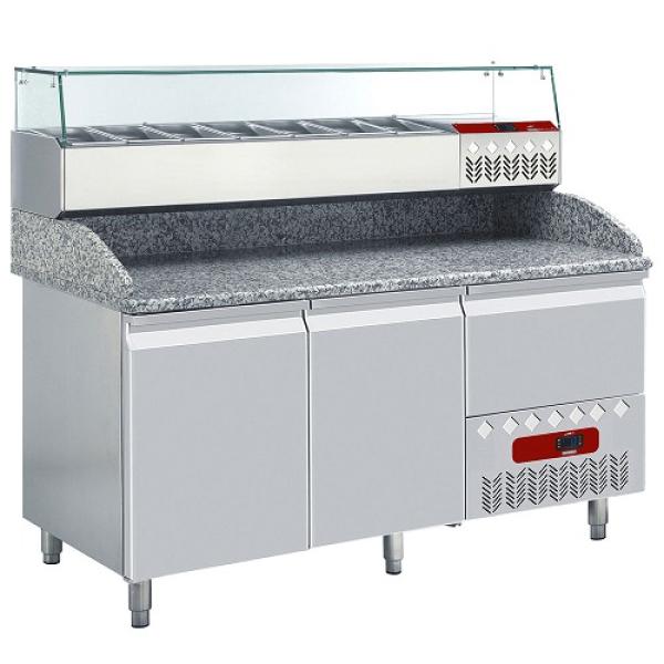 TP23/P9_SX160G/PP9 (25) Pizzakühltisch inkl.Kühl-Aufsatzvitrine, 6x GN1/4, 1x GN1/9 h150 mm