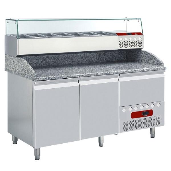 TP23/P9_SY160G/PP9 (25) Pizzakühltisch inkl.Kühl-Aufsatzvitrine, 6x GN 1/3