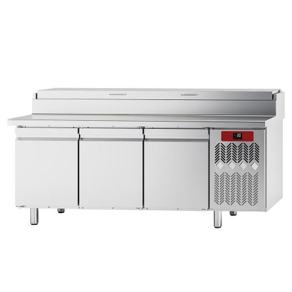 TS31-US/H (25) Pizzakühltisch mit Belegstation, 3 Türen und Kühlaufsatz, 2050x860xh880/900