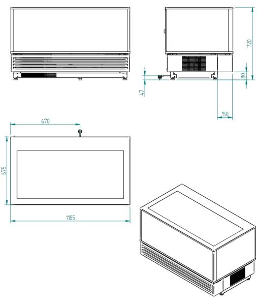VRDG-B1-R2 (25) Vitrine Kühlvitrine, EN oder GN, Umluft, 3 Ebenen, SCHWARZ