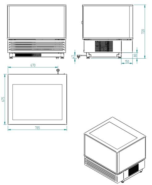 VRDP-B1-R2 (25) Vitrine Kühlvitrine, EN oder GN, Umluft, 3 Ebenen, SCHWARZ