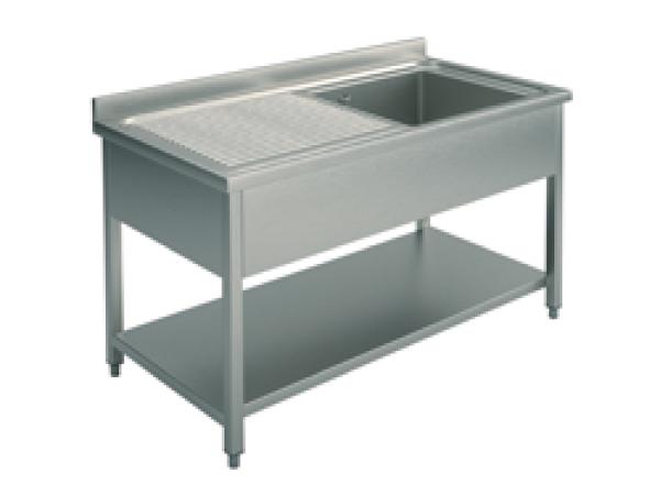 GLA0005 (24) M Spültisch mit 1 Becken rechts, Abtropffläche links, Grundboden, 120x60