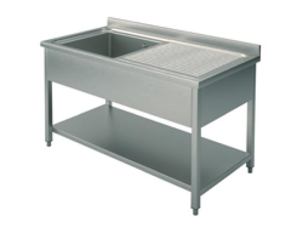 GLA0010 (24) M Spültisch mit 1 Becken links, Abtropffläche rechts, Grundboden, 120x70