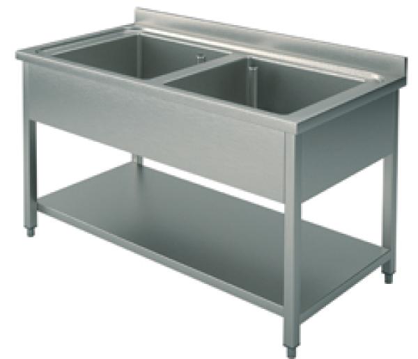GAL0012 (24) M Spültisch mit 2 Becken und Grundboden 140x70