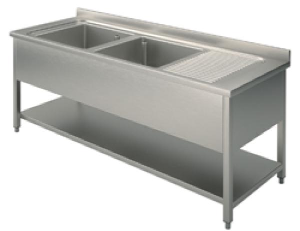 GLA0013 (24) M Spültisch mit 2 Becken links, Abtropffläche rechts, Grundboden, 160x70