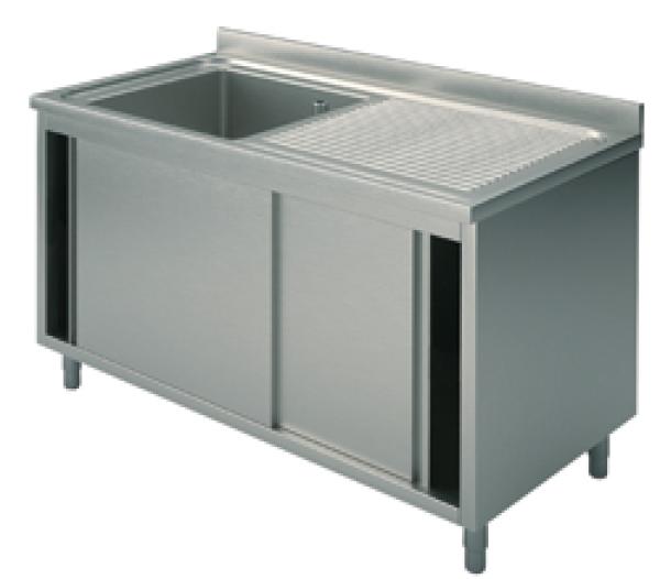 GLA0019 (24) M Spülschrank mit 1 Becken links, Abtropffläche rechts, Schiebetüren, 100x60