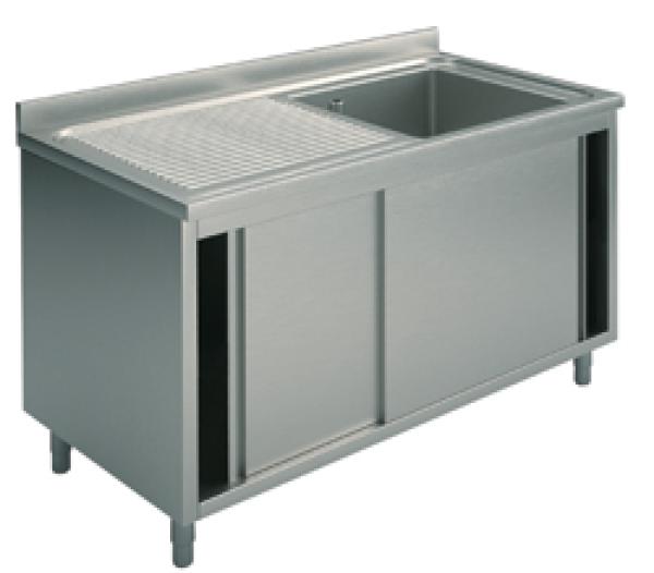 GLA0023 (24) M Spülschrank mit 1 Becken rechts, Abtropffläche links, Schiebetüren, 120x60