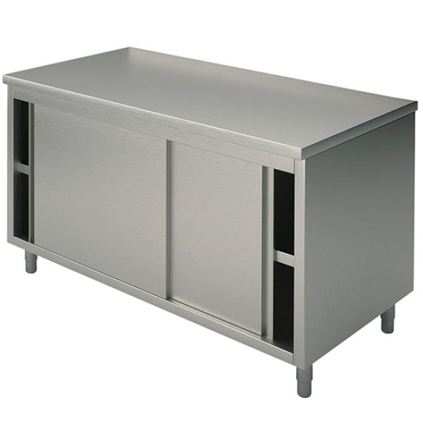 HCA0036 (24) M Edelstahl-Arbeitsschrank mit Schiebetüren ohne Aufkantung, 1200x600x850mm
