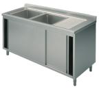 GLA0032 (24) M Spülschrank mit 2 Becken links, Abtropffläche rechts, Schiebetüren, 180x70