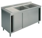 GLA0033 (24) M Spülschrank mit 2 Becken rechts, Abtropffläche links, Schiebetüren, 180x70