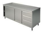 STNC37018 (24) M Edelstahl-Arbeitsschrank mit Schiebetüren, Schubladen rechts, 1800x700x850mm