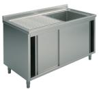 SLA1GS1407 (24) M Spülschrank mit 1 Becken rechts Abtropffläche links, Schiebetüren, 140x70
